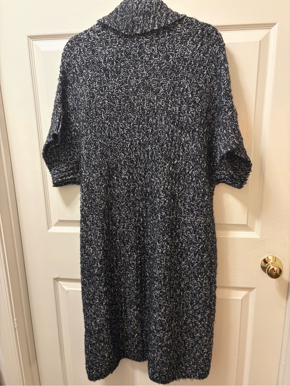 White House Black Market Cardigan Womens M Black White Marled Knit Long Open - Picture 3 of 9